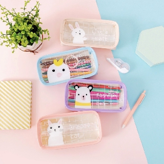 กระเป๋าดินสอ สัตว์น้อยสีขาว ⭐️ White Animal Transparent Pencil Case ตาข่าย Bag กล่องดินสอ กระเป๋าดินสอ mimisplan