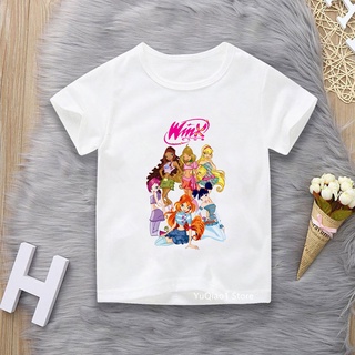 เสื้อยืด พิมพ์ลายการ์ตูน Fairies The Winx Club น่ารัก แฟชั่นฤดูร้อน สําหรับเด็กผู้หญิง 2023