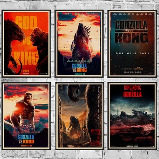 โปสเตอร์กระดาษคราฟท์ พิมพ์ลาย Godzilla vs Kong สําหรับตกแต่งบ้าน ห้องนั่งเล่น บาร์ คาเฟ่