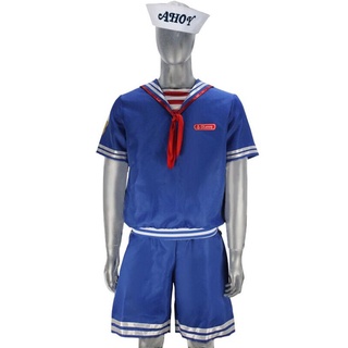 ชุดคอสเพลย์ ชุดเครื่องแบบทหารเรือ Stranger Things Robin Steve Scoops Ahoy สําหรับเด็ก และผู้ใหญ่ 3 ชิ้น Stranger Things 3 Costumes Men women hat Navy uniform Robin Steve Scoops Ahoy suit Adult kids Halloween Cosplay Costume