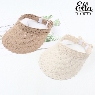 Ellastore123 หมวกปีกกว้าง แต่งลูกไม้ สีพื้น ปรับได้ แฟชั่นฤดูร้อน สําหรับผู้หญิง