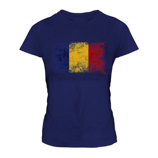 เสื้อยืดผ้าฝ้าย เสื้อยืด พิมพ์ลายธงชาติฟุตบอล Romania Distressed Flag สไตล์โรมัน เหมาะกับของขวัญ สําหรับผู้หญิง