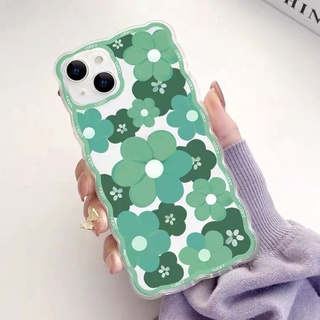 เคสโทรศัพท์มือถือ TPU แบบนิ่ม ลายดอกไม้ สีเขียว สําหรับ Compatible For IPhone 13 12 Mini 11 Pro X XR XS Max SE 2020 6 6S 7 8 Plus