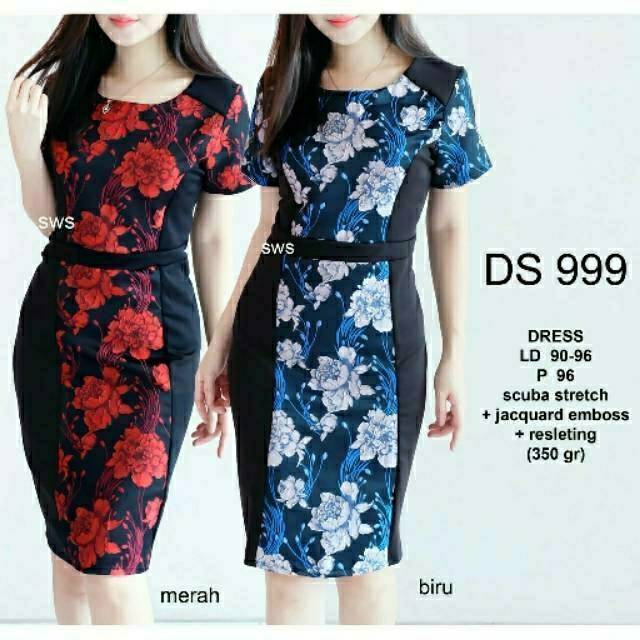 DS999 PARTY DRESS SCUBA PARTY DRESS MIDI ชุดสํานักงานชุด SCUBA PARTY ชุดคริสต์มาสชุด