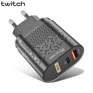 Twitch อะแดปเตอร์ชาร์จโทรศัพท์มือถือ Usb PD20W QC3.0 แบบชาร์จเร็ว สําหรับเดินทาง