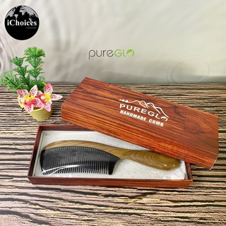 [PureGLO] Handmade Comb Organic Green Sandalwood Handle, Buffalo Horn Tooth หวีด้ามไม้จันทน์หอม ฟันหวีจากเขาควาย ซี่ถี่