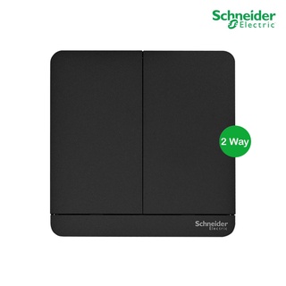 Schneider Electric สวิตช์ไฟสองทาง 2 ช่อง, 2 Way Switch 16AX, 250V, 8.6x8.6x1cm. สีดำ รุ่น AvatarOn E - E8332L2_DG_G5