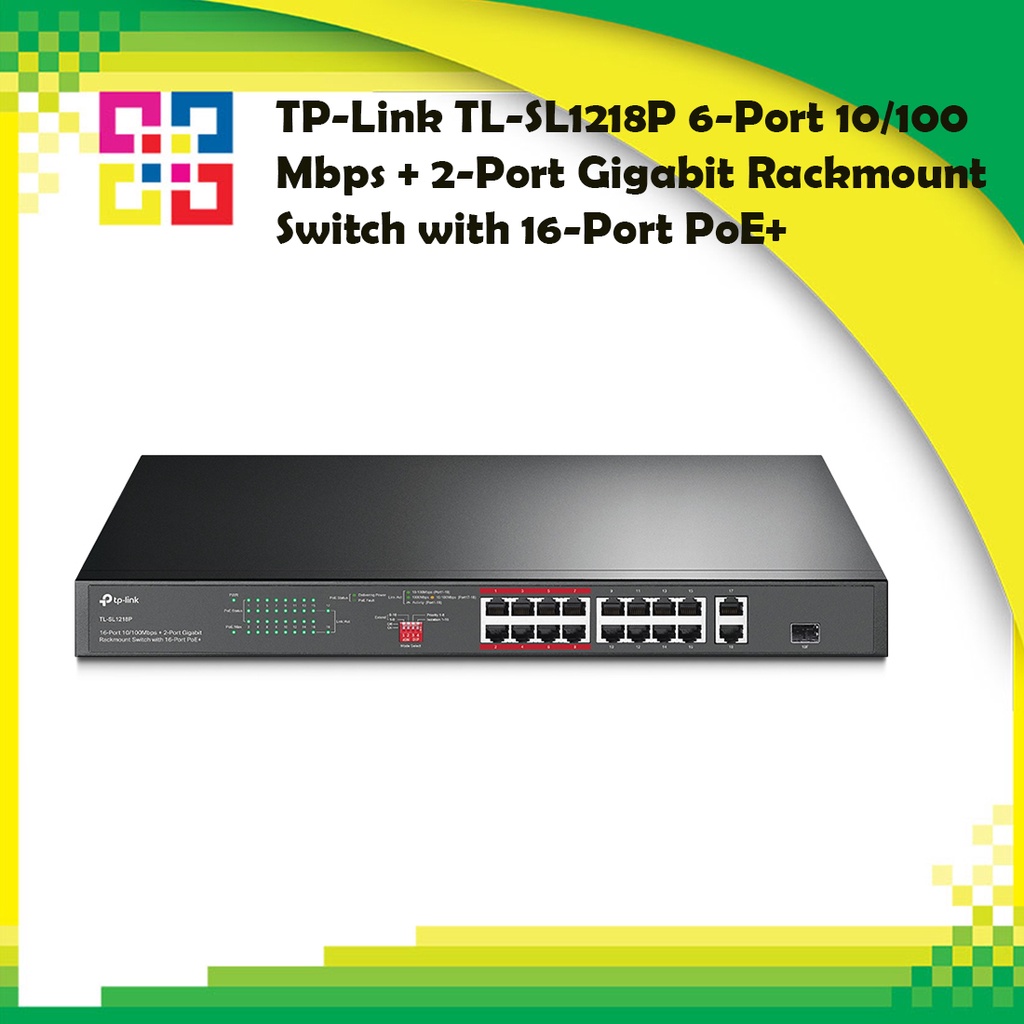 TP-Link TL-SL1218P 6-Port 10/100 Mbps + 2-Port Gigabit Rackmount Switch with 16-Port PoE+