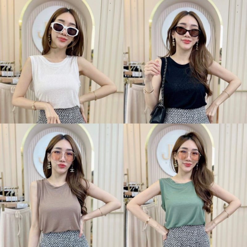 New เสื้อยืดคอกลม แขนกุด ผ้าสวยใส่สบายม๊ากกกก