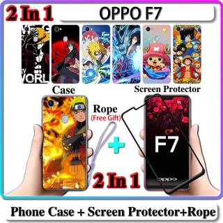 2 IN 1 เคส OPPO F7 เคส พร้อมกระจกนิรภัยโค้ง ป้องกันหน้าจอเซรามิค นารูโตะ และการออกแบบ One Piece