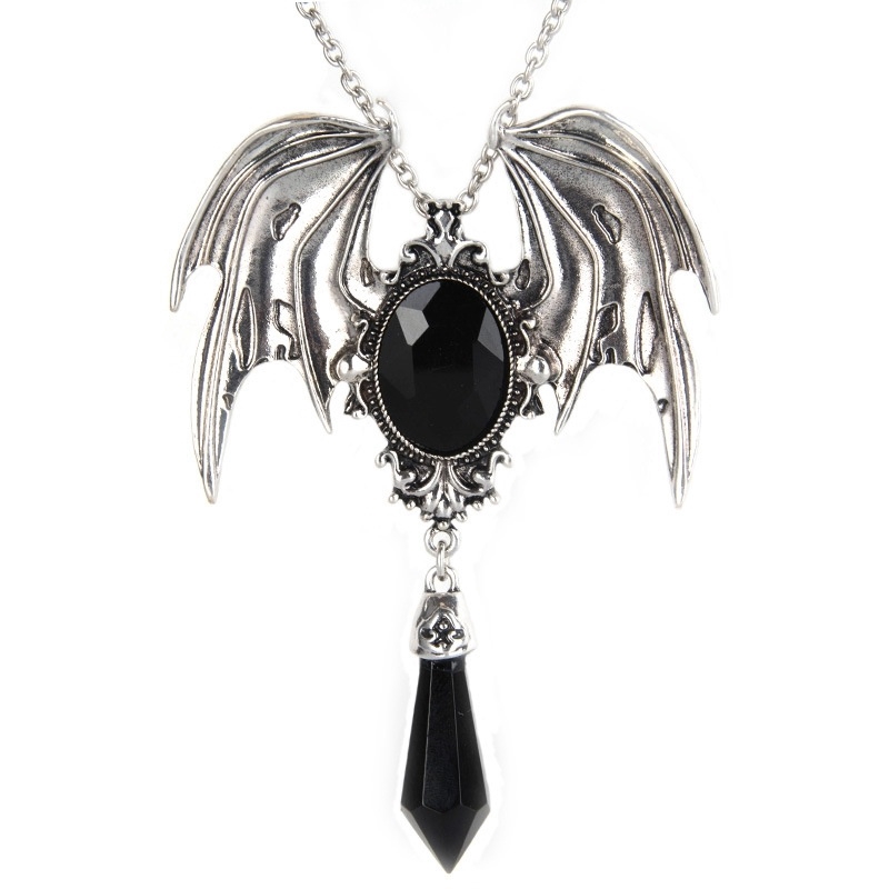 New Men's Women's Crystal Gemstone Batwing Pendant Necklace Retro Gothic Punk Jewelry