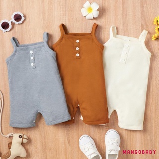 MG-Baby Romper Sleeveless Suspender Ribbed Style Button Decor Casual Breathable Jumpsuit