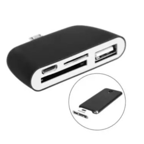 Micro SD + SD + USB 2.0 + Micro USB Port to Micro USB OTG Smart Card Reader Connection Kit with LED 