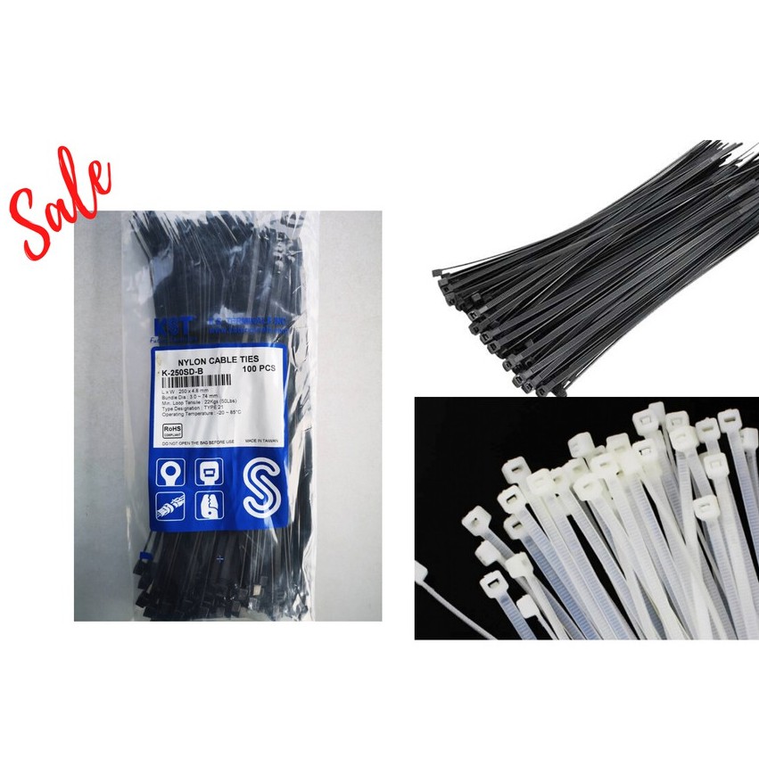 เคเบิ้ลไทร์ ขนาด #10 นิ้ว 100 เส้น | เข็มขัดรัดสายไฟ | NYLON CABLE TIE สีขาวนวล K-250SD - K-250SD-B 