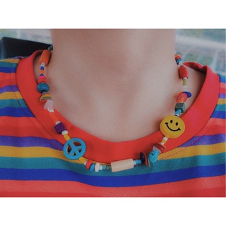 สร้อยคอหน้ายิ้ม โชคเกอร์ยิ้ม ลูกปัดหน้ายิ้ม smile necklace เลือกสีสัญลักษณ์ และบอกขนาดได้