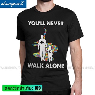 เสื้อยืดลําลอง แขนสั้น พิมพ์ลาย YouLl Never Walk Alone Father Son Autism Awareness สําหรับผู้ชาย