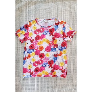 T21 เสื้อยืด monki กึ่งซีทรู ลายดอกไม้น้ำงิน แดง (XS) *มือสอง