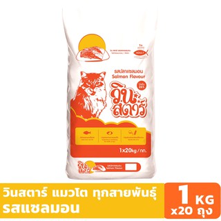 Winstar รสแซลมอน 1 KG x 20 ถุง อาหารแมวแบบเม็ด สำหรับแมวอายุ 1 ปีขึ้นไป