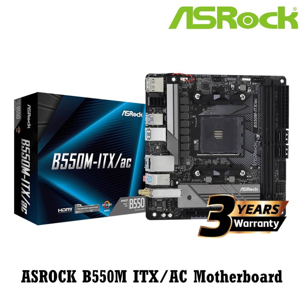 MAINBOARD (เมนบอร์ด) AM4 ASROCK B550M-ITX/AC ประกัน 3 ปี
