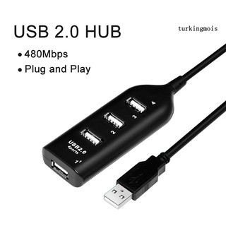 【TK】อะแดปเตอร์แยกฮับ Usb 2.0 4 พอร์ต 480Mbps ความเร็วสูง แบบพกพา สําหรับคอมพิวเตอร์ แล็ปท็อป