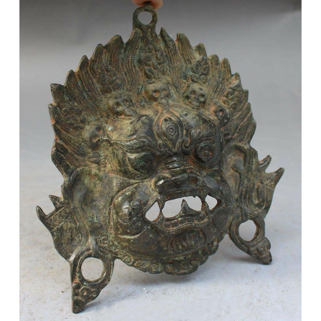 ✷Chinese Tibetan Bronze Evil Spirits Mahakala Wrathful Deity Buddha Mask Statue