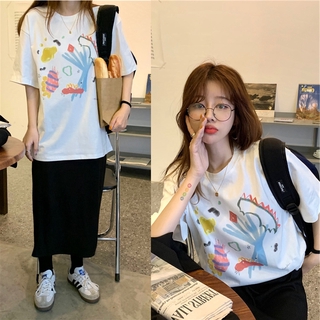 Fulllove พร้อมส่ง เสื้อยืด เสื้อยืดแฟชั่น เสื้อยืด ลายการ์ตูน สวมใส่สบาย CartoonCrop Top 6653#