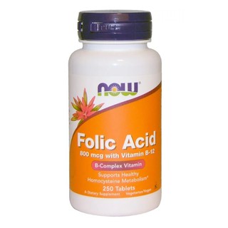 โฟลิก เข้มข้น 250เม็ด Now Foods, Folic Acid with Vitamin B-12, 800 mcg, 250 Tablets