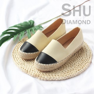 รองเท้าทรงสวมผ้านิ่ม สไตส์Espadrilles เสริมส้น D620903-1