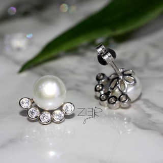 ต่างหูเงินแท้ 925 ประดับมุกแท้น้ำจืดCZ Earring Silver 925 With Cubic Zirconia-(E07160439)