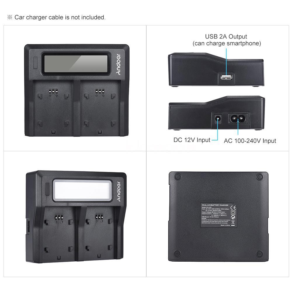 Andoer NP-F970 ที่ชาร์จเเบตกล้อง พร้อมจอเเสดงผล LCD สำหรับ Sony NP-F550/F750/F950/ NP-FM50/FM500H/QM71