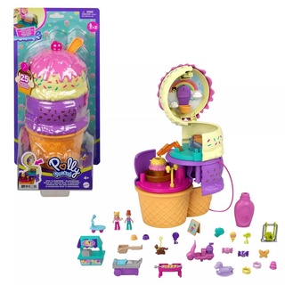 Polly Pocket Spin ‘n Surprise ตุ๊กตาจิ๋ว พอลลี่ พ็อกเก็ต ชุดไอศกรีมโคน และ สมูทตี้ รุ่น HBF14