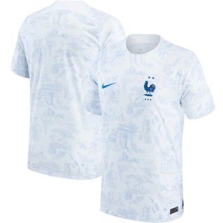 เสื้อกีฬาแขนสั้น ลายทีมชาติฝรั่งเศส 2022 23 Away Breathe Stadium Replica Blank สีขาว สําหรับเด็กผู้ชาย และผู้หญิง