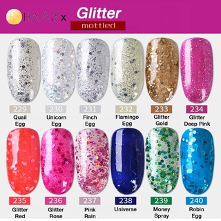 เซ็ต ยาทาเล็บ เจล 12 ขวด Gel Nail Polish Set HAAR x Mottled Glister Tone โทน กลีสเตอร์ กากเพชร สี เงิน ทอง ชมพู แดง น...