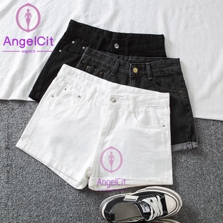 Angelcity※ กางเกงยีนขาสั้น เอวสูง ทรงหลวม สีเทา สีดํา สไตล์เกาหลี แฟชั่นฤดูร้อน สําหรับผู้หญิง นักเรียน 2022