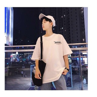 VM SHOP เสื้อยืดคอกลมแขนสั้น oversize ผู้ชาย Men Short Sleeve T-Shirt(สีขาว)รุ่น 0047