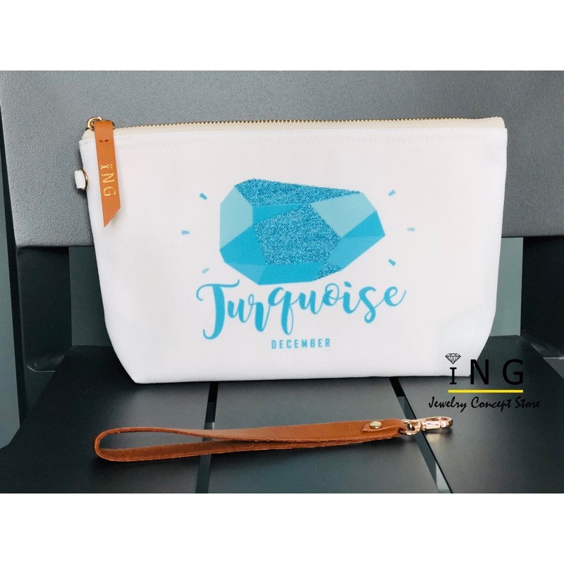 กระเป๋าใส่เครื่องสำอาง พลอยประจำเดือนเกิด ธันวาคม(December) Turquoise มีสายหนังคล้องมือให้ ด้านในมีซ