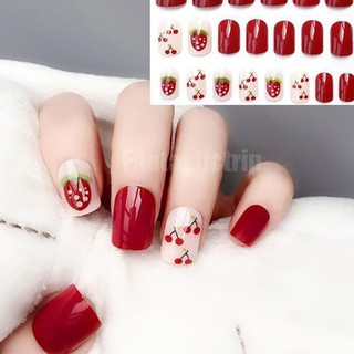 เล็บปลอมลายสตอเบอรี่🍓1กล่องมี24นิ้ว