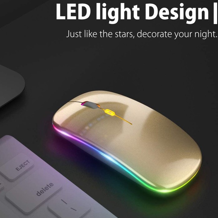 เมาส์ไร้สายเงียบเมาส์ไร้สาย2.4GHz แบบชาร์จไฟได้พร้อมไฟ RGBเมาส์บลูทู ธBluetooth mouse ipad มือถือ backlit 7 สี เมาส์ RGB