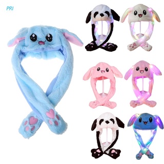 Pri Light Up หมวกตุ๊กตาสัตว์ พร้อมหูขยับ ลายการ์ตูนกระต่าย แพนด้า มีไฟ Led