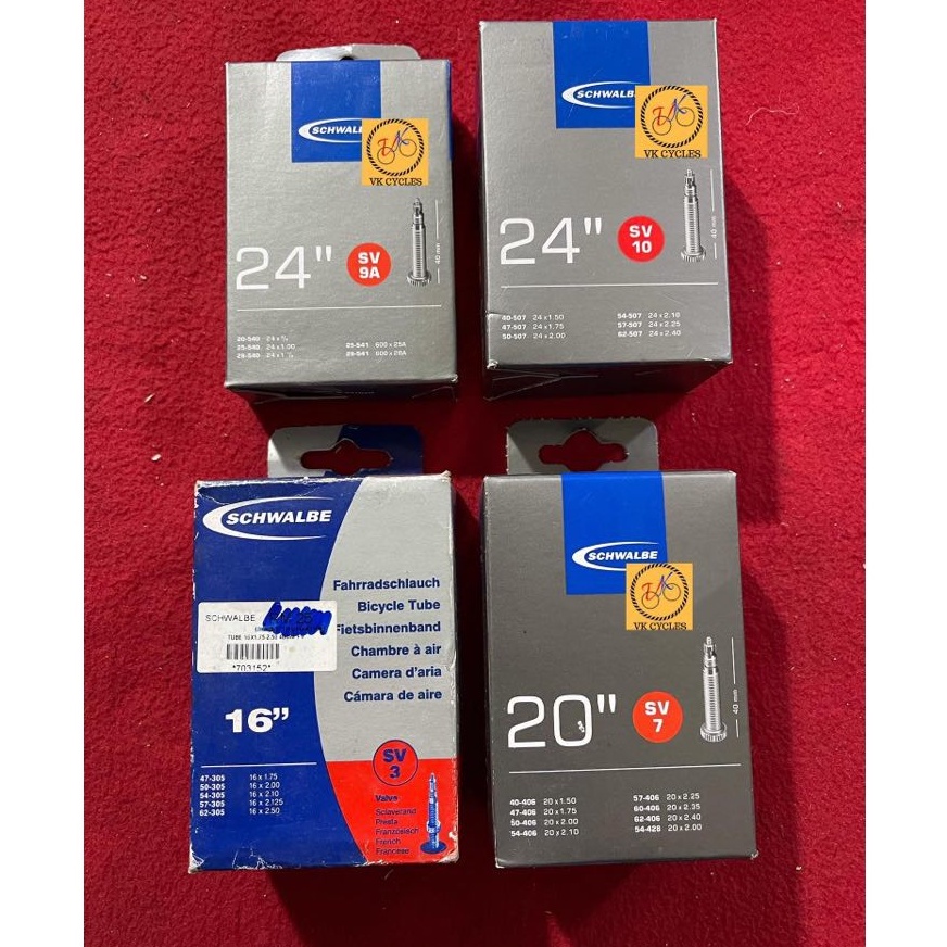 SCHWALBE TUBE 24" 20" 16" SV9A SV10 SV7 SV3 FV วาล์ว PRESTA