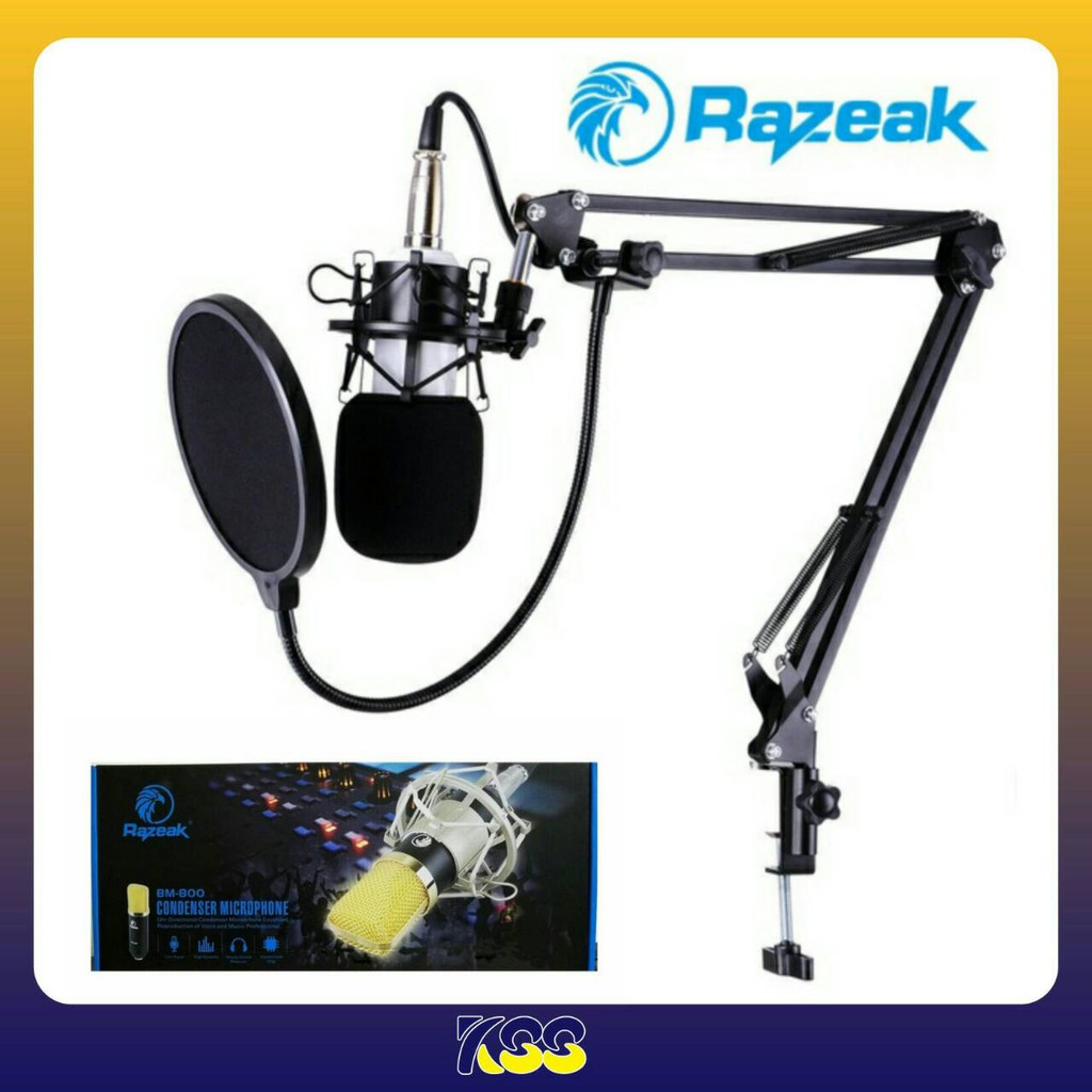 Razeak BM-800 ชุดขาตั้งไมค์โครโฟน +ไมค์โครโฟน STUDIO MICROPHONE ของแท้ สีดำทอง