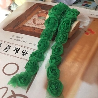 ผ้าลูกไม้ ลาย ดอกไม้ กุหลาบ แถว (สีเขียว มีให้เลือกสองขนาด) ขนาดเล็กจิ๋ว กว้าง 2 cm