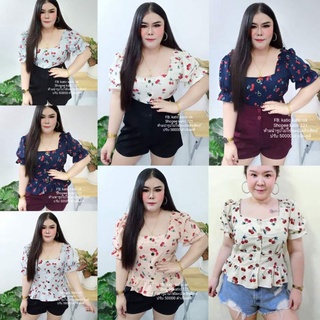 เสื้อแขนตุ๊กตาลายเชอรี่ สม็อคหลัง ผ้าไหมอิตาลี อก36-46 ยาว22
