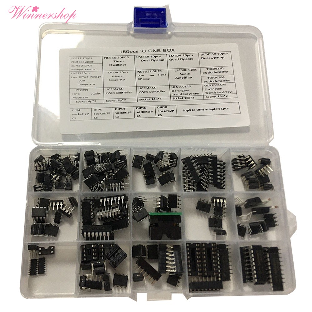 IC Chip Assortment 150 ชิ้น,Omp,Oscilator,Pwm,PC817,NE555,LM358,LM324, JRC4558,LM393,LM339,NE5532 In