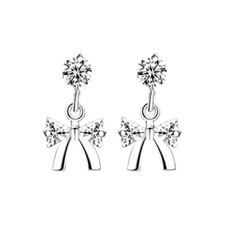TANITTgems ต่างหูทองคำขาวรูปโบว์ประดับเพชรสวิสน้ำงาม รุ่น TNER080(White Gold)