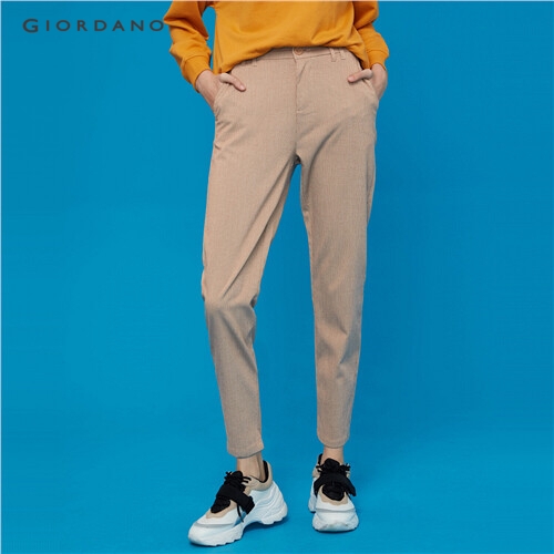 GIORDANO WOMEN Elastic waistband mid-rise ankle-length pants 05429329