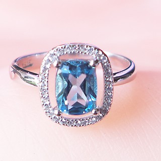 แหวนพลอยแท้  สวิส โทแพซ เงิน 92.5 %  ชุบโรเดียม RING SWISS BLUE TOPAZ  SILVER 92.5 % Rhodium plating