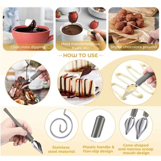 เครื่องมือตกแต่ง ตัก ช็อคโกแลต Set สุดคุ้ม! Premium Candy Dipping Tools Fork Spoons Chocolate Dipping Tool Fondue Fork