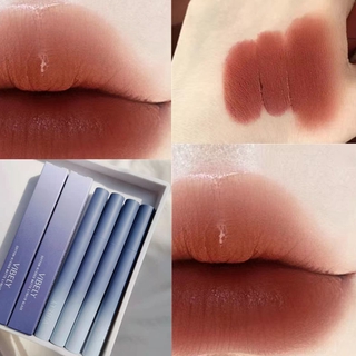 VIBELY ผ้าฝ้าย Candy Lip Lacquer Matte gradient ลิปสติกขวดสีฟ้า