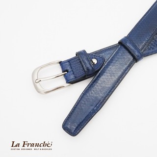 La Franche - เซ็ท "หนังงูแท้ Full Grain" สีน้ำเงิน พร้อมหัวเข็มขัดนิกเกิ้ล #2S0003